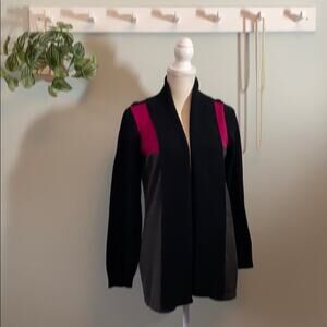 New Directions Black, Pink & White Color Block Cardigan Size Medium